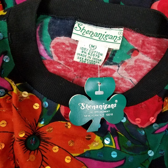 Shenanigans Womens Shirt Sz M Orange Green Floral - Picture 8 of 8